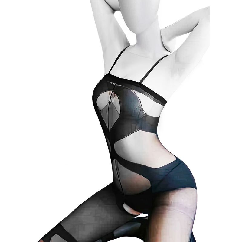 GENERICO - LENCERIA EXCLUSIVA Enterizo Malla Transparente de Lineas Cruzadas