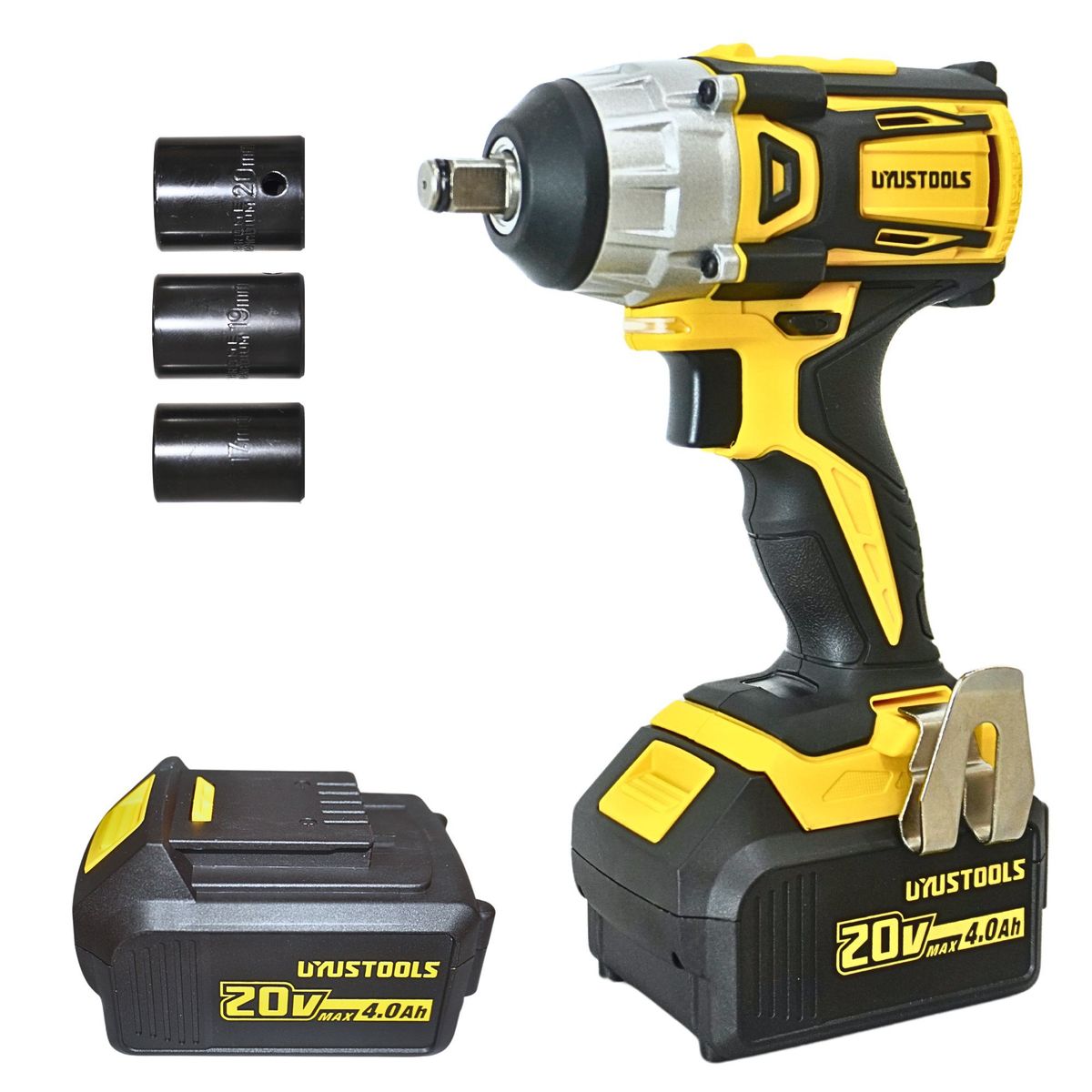 UYUSTOOLS - Llave de Impacto 1 /2" Inalámbrica 20V BRUSHLESS 2 baterías,