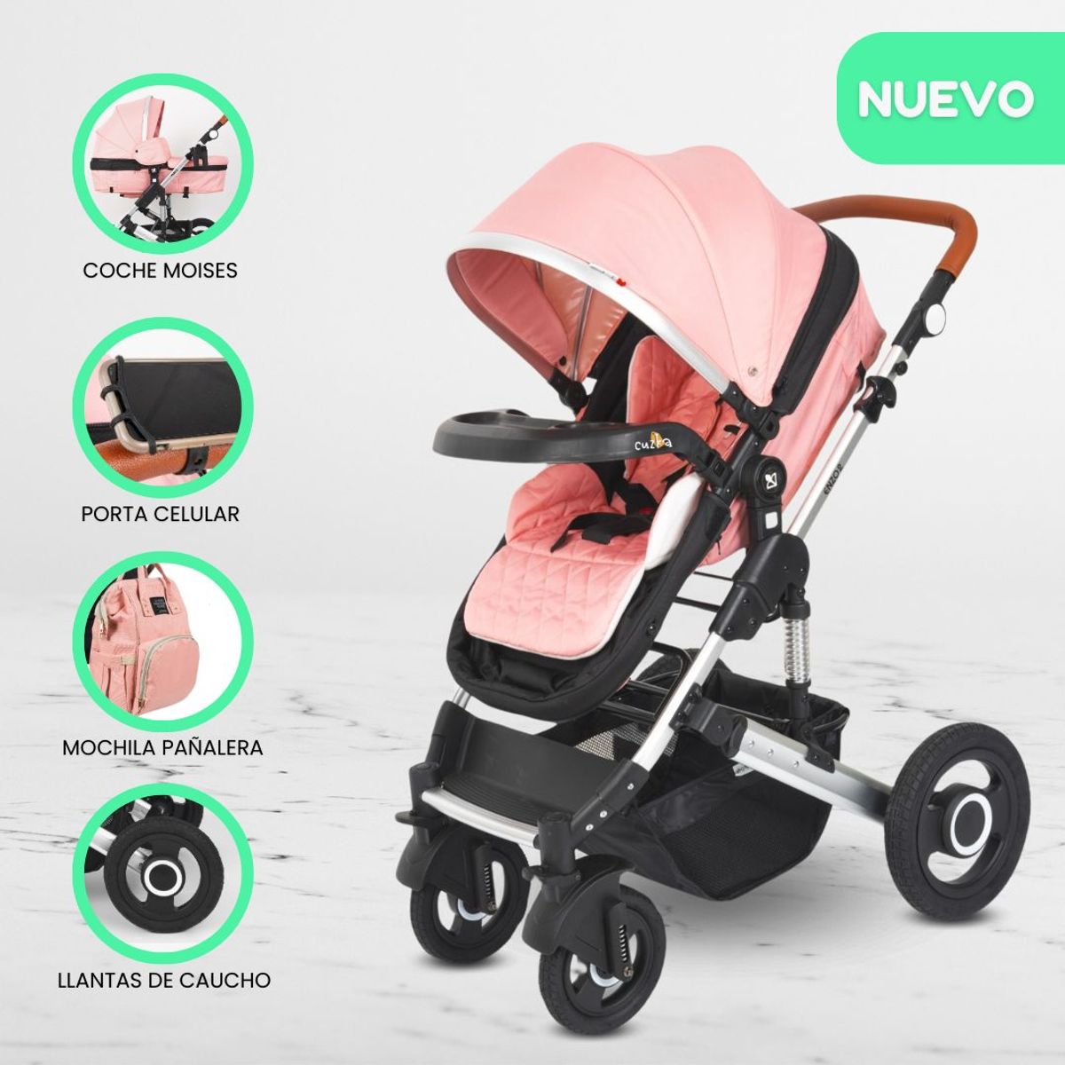 GENERICO - Coche Cuna Moises «ENZO II» Pink