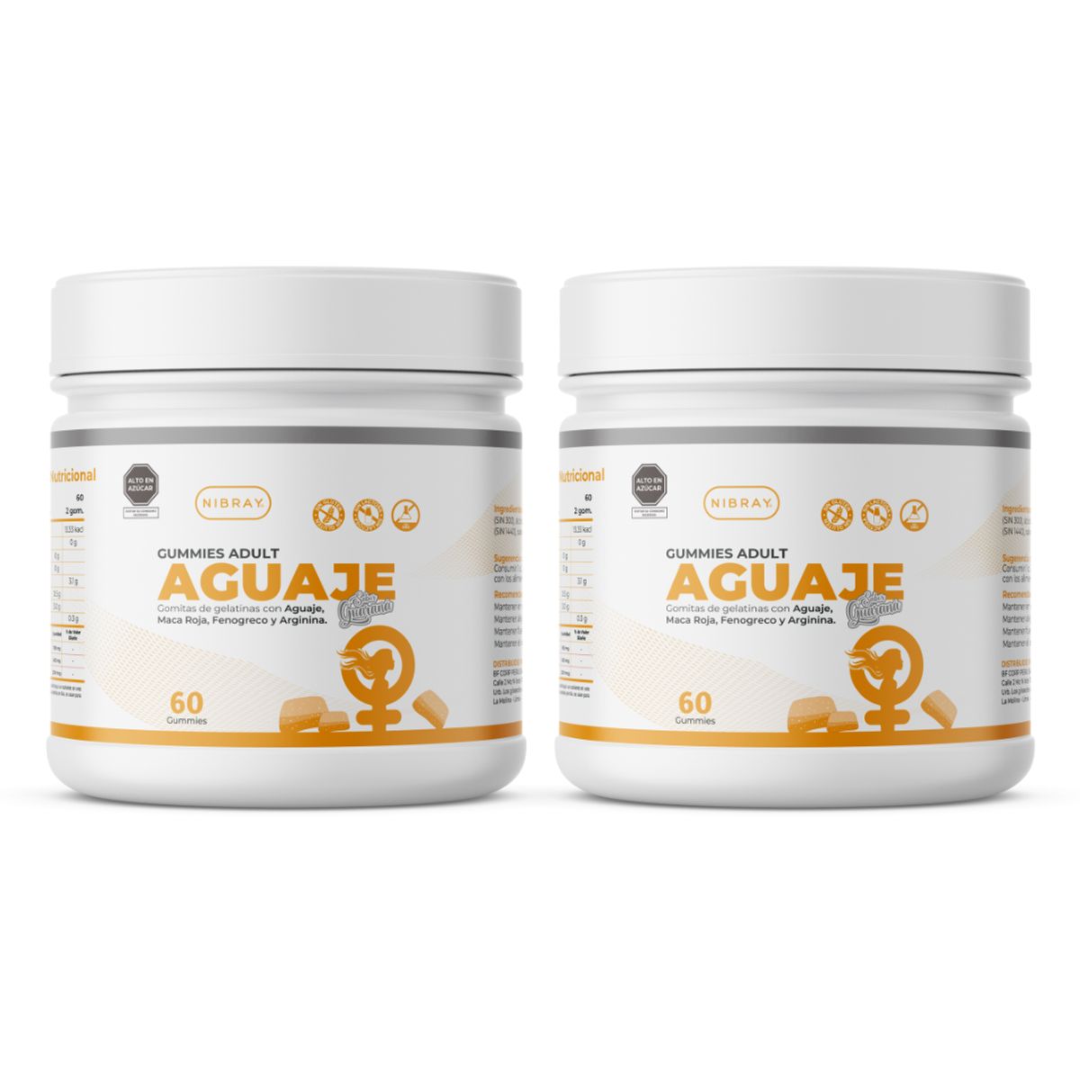 NIBRAY - Aguaje Maca Roja Fenogreco y Arginina Pack 2 Frascos Gummies Adult