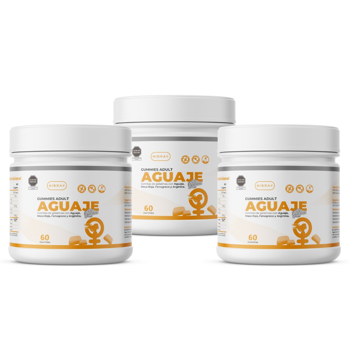 NIBRAY - Aguaje Maca Roja Fenogreco y Arginina Pack 3x2 Gummies Adult