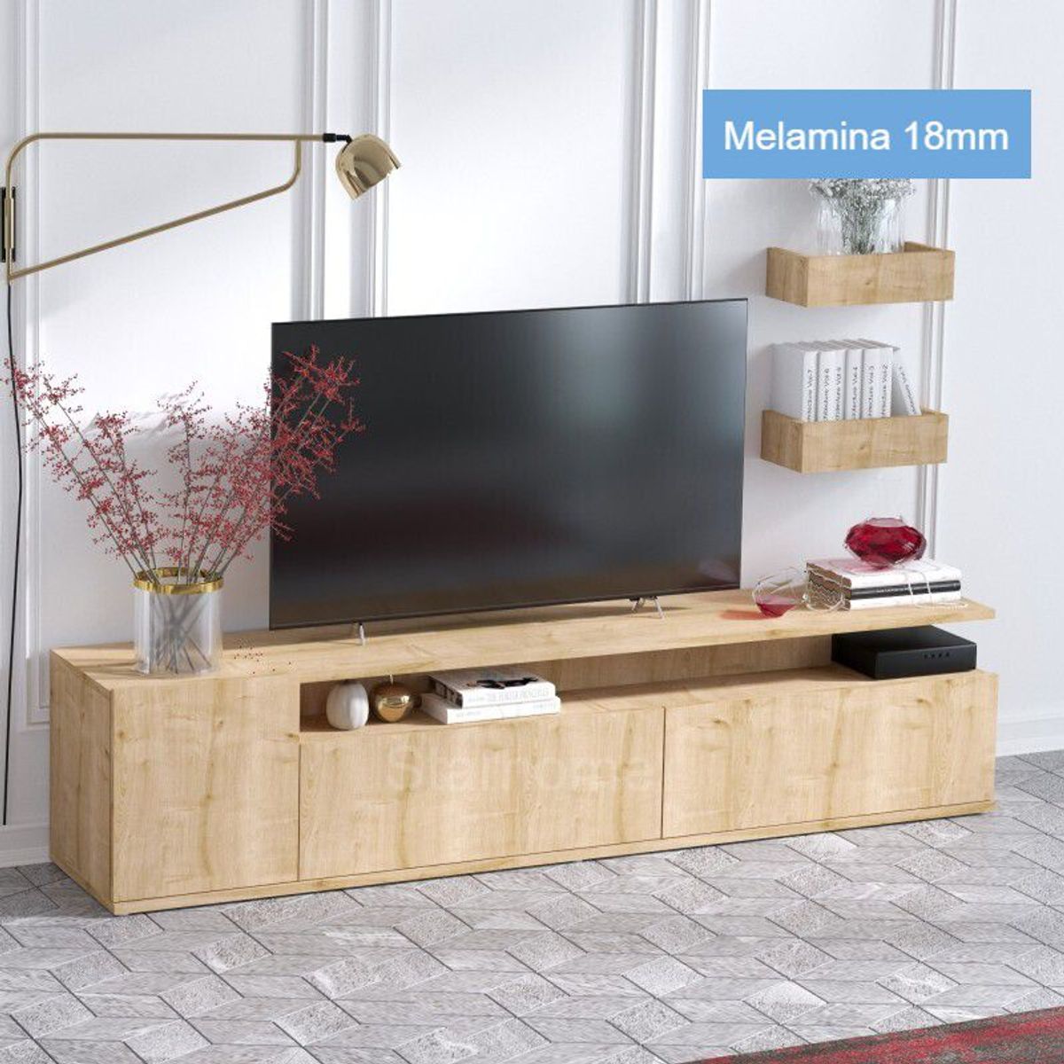 STARHOME - CENTRO DE ENTRETENIMIENTO STARHOME  TOMSK CON REPISAS FLOTANTES ROBLE