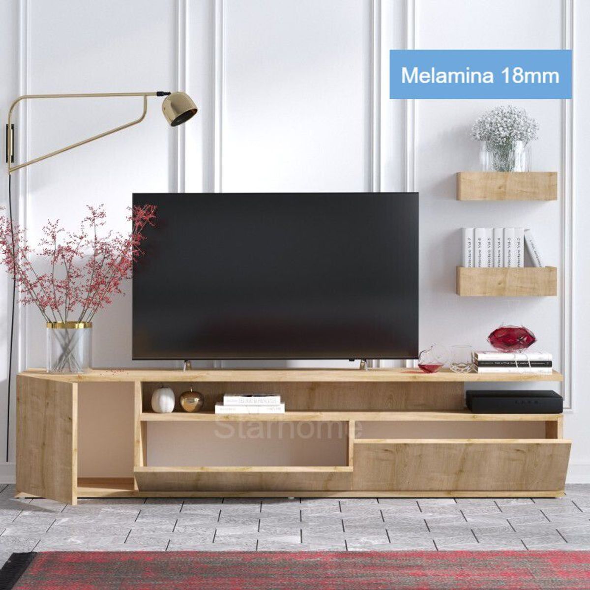 STARHOME - CENTRO DE ENTRETENIMIENTO STARHOME  TOMSK CON REPISAS FLOTANTES ROBLE