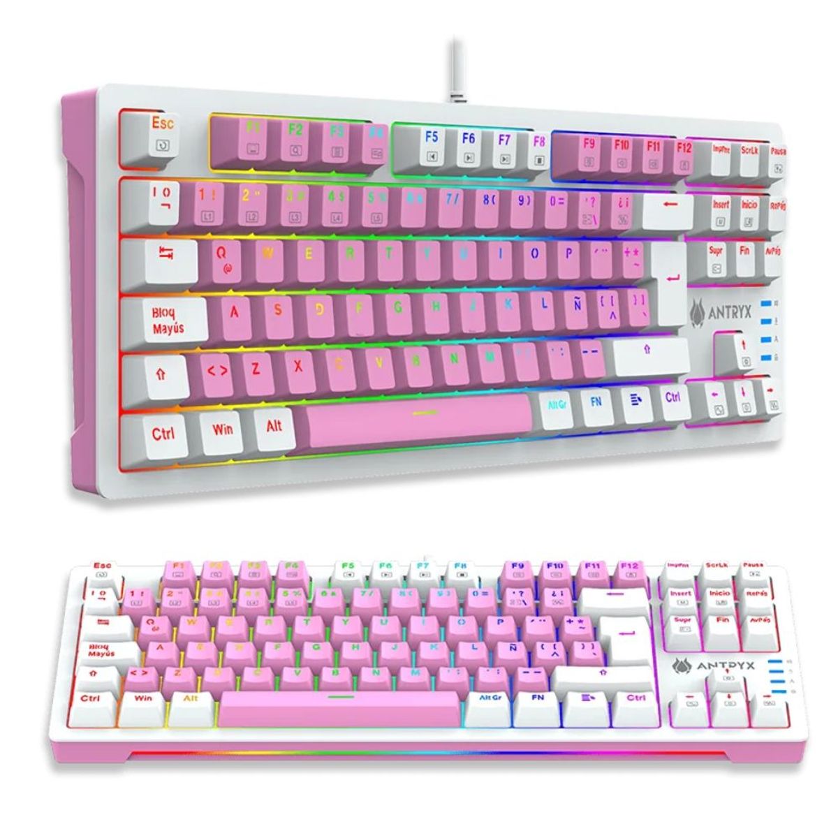ANTRYX - TECLADO MECANICO TKL ANTRYX CHROME STORM MK840 PINK RED SWITCH LUZ RGB