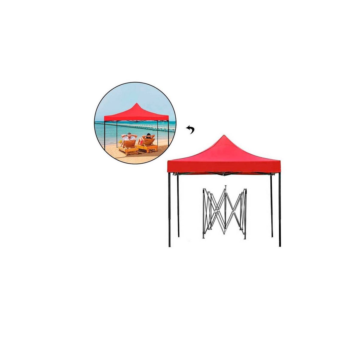 GENERICO - Toldo Plegable 3x3 Para Playa Lona Impermeable Rojo