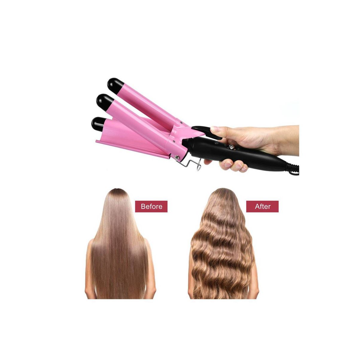 OEM - Rizador de Cabello Triple Cilindro Ondulador Tenaza