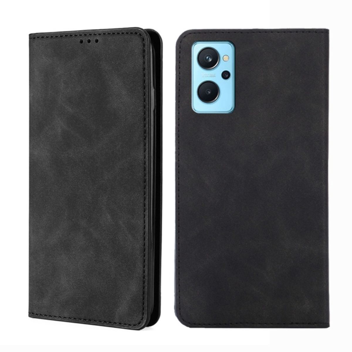 GENERICO - Funda Case para Realme 9I Flip Cover Negro Antishock Resistente