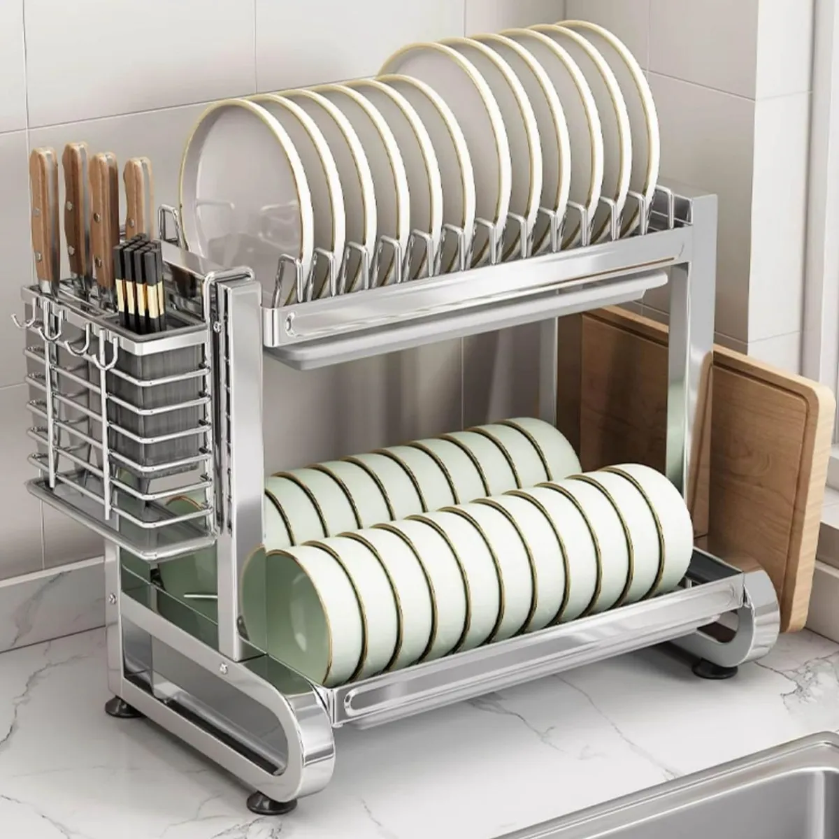 GENERICO - escurridor de platos de 2 niveles de acero inoxidable