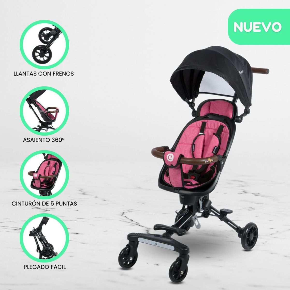 EBABY - Coche Plegable Giratorio 360º «EASY TRAVEL» Pink