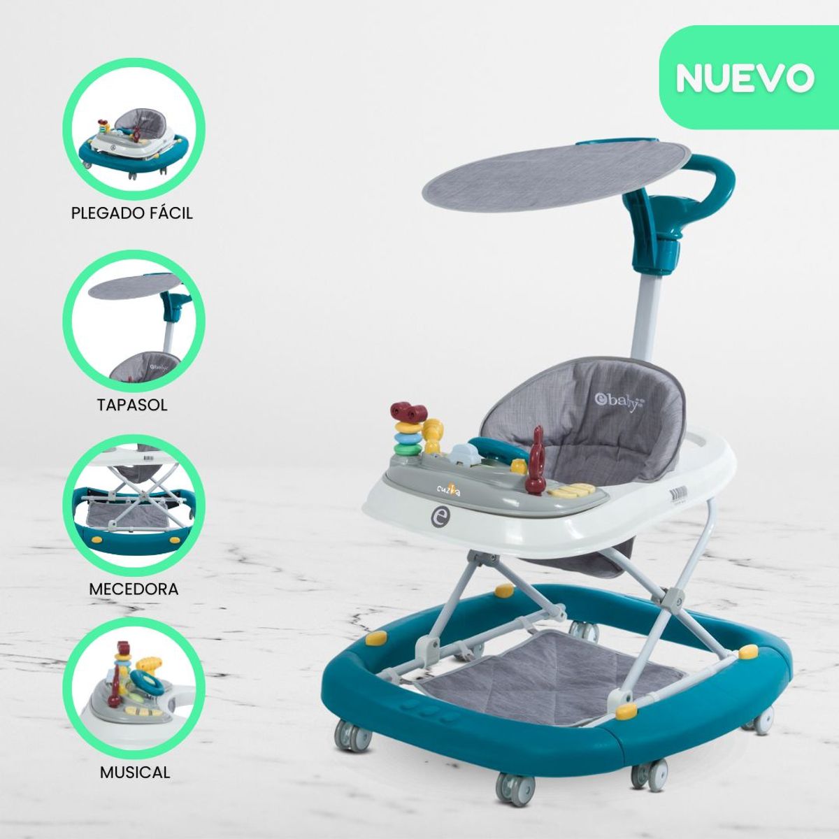 EBABY - Andador Mecedora 4 en 1 para Bebés «LUA» Blue