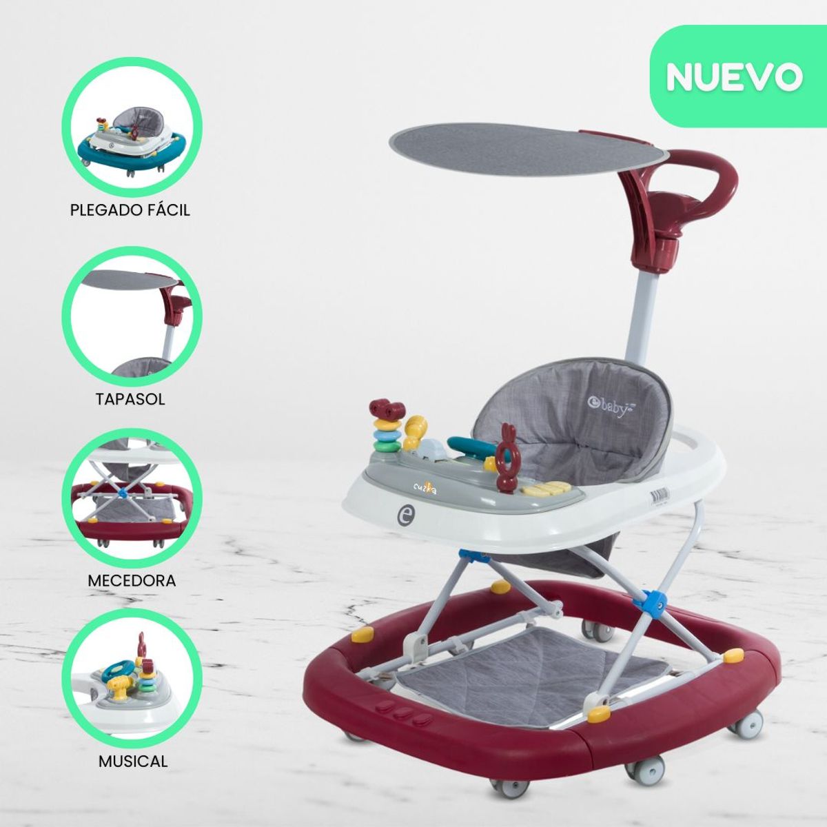 EBABY - Andador Mecedora 4 en 1 para Bebés «LUA» Red