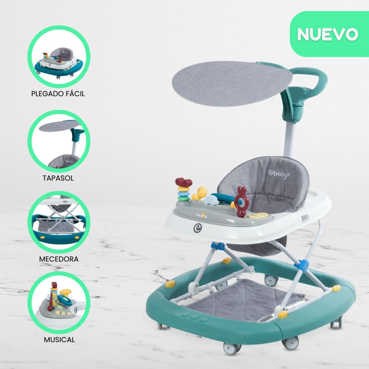 EBABY - Andador Mecedora 4 en 1 para Bebés «LUA» Green