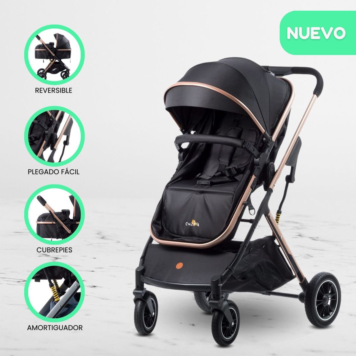 GENERICO - Coche Moises de Lujo «ULTRA INFINITIVE» Black