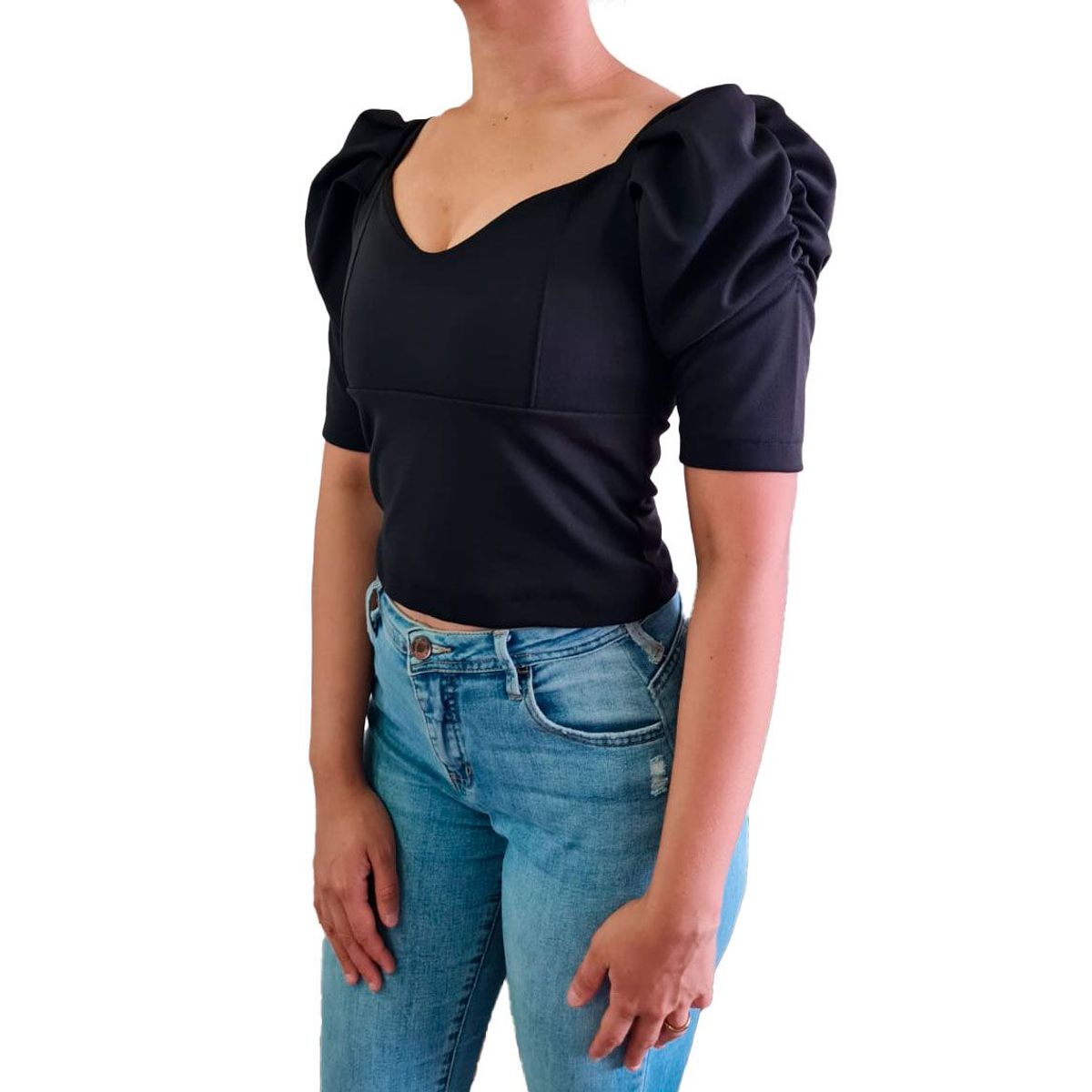 GENERICO - Blusa Mujer Bustier mangas abullonadas- Nathalie Love It - Negro