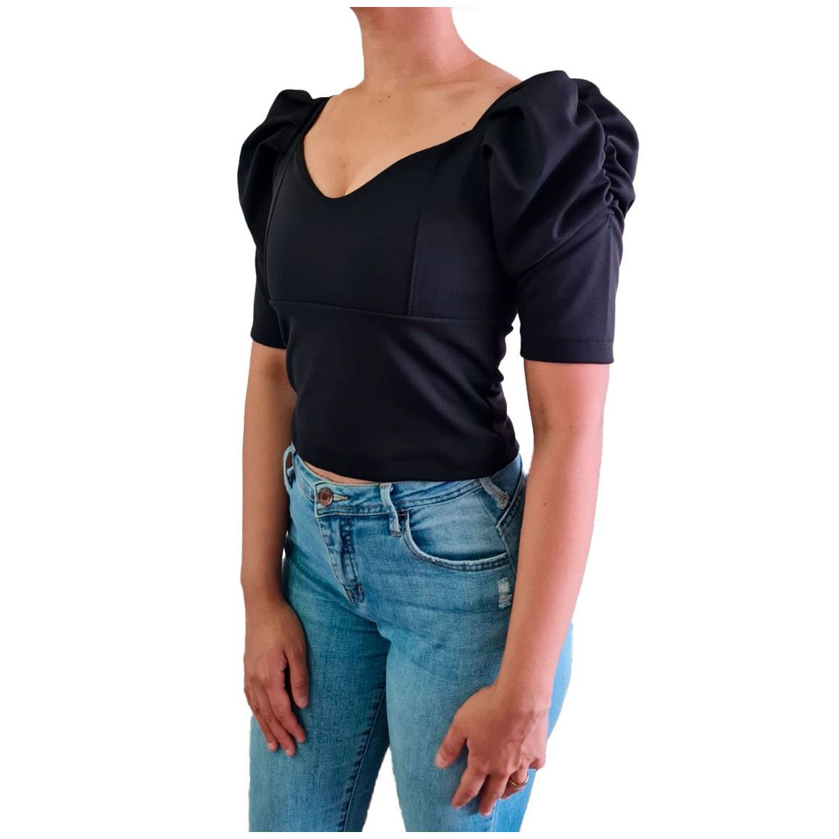 GENERICO - Blusa Mujer Bustier mangas abullonadas- Nathalie Love It - Negro