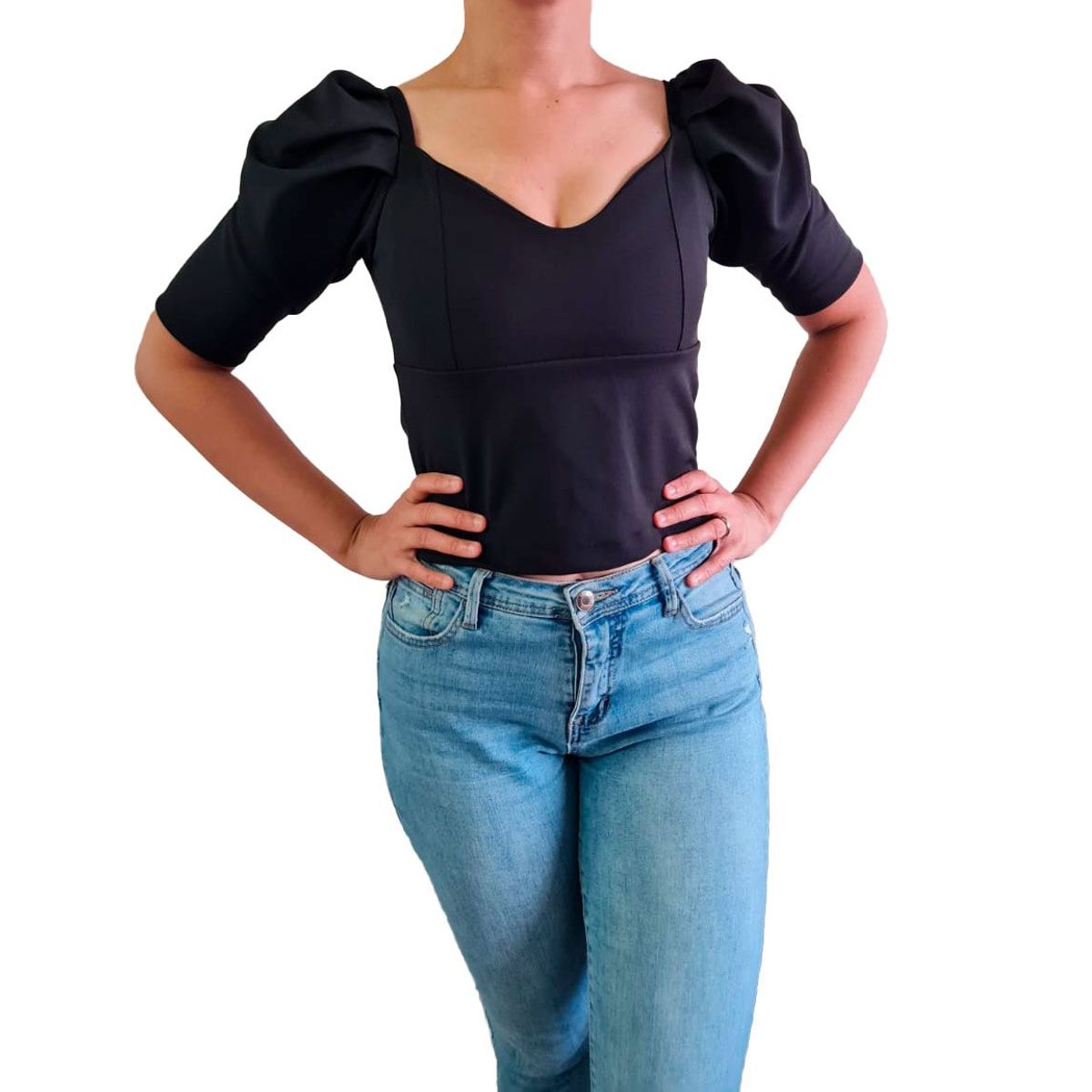 GENERICO - Blusa Mujer Bustier mangas abullonadas- Nathalie Love It - Negro