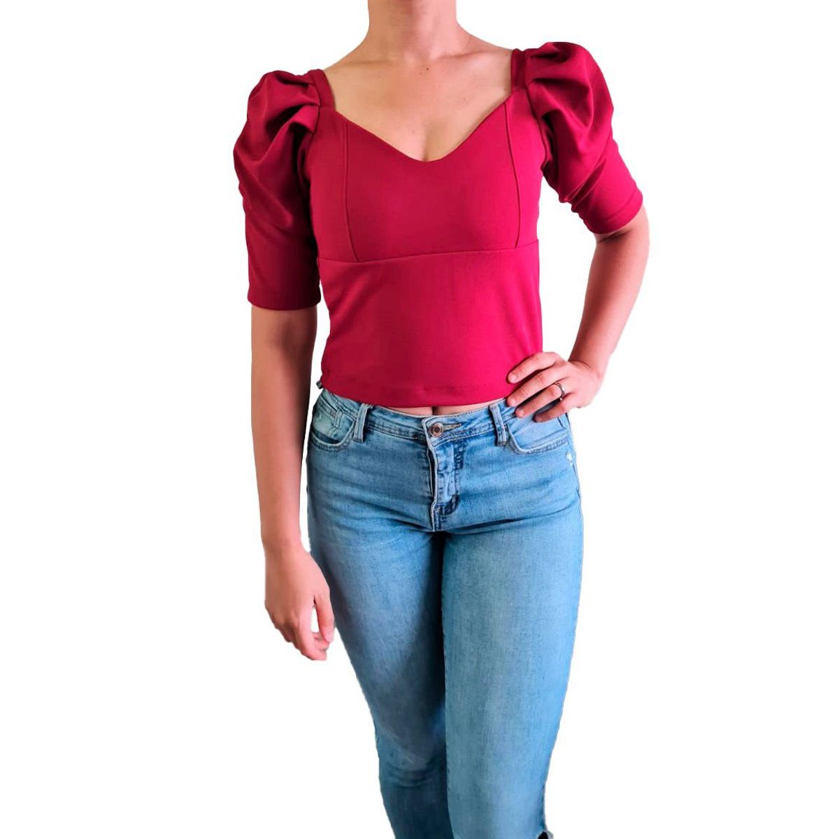 GENERICO - Blusa Mujer Bustier mangas abullonadas- Nathalie Love It - Guinda