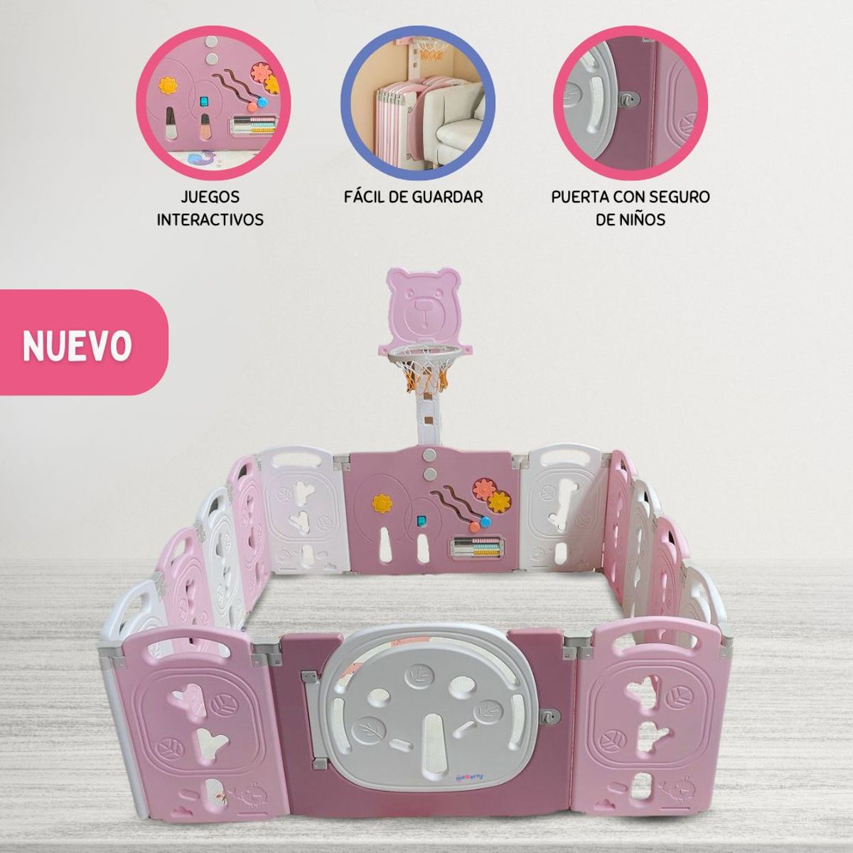 GENERICO - Corral de Juegos Desarmable 14 PZAS «LITTLE TREE» Pink