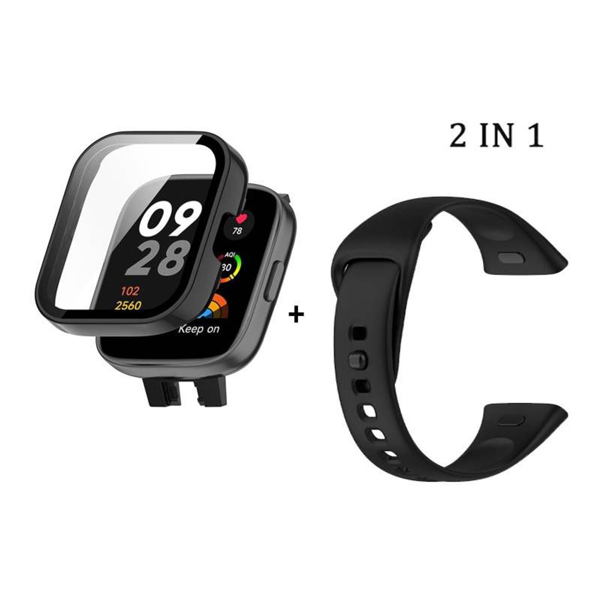 GENERICO - Bumper con Vidrio Negro + Correa para Redmi Watch 3 - Negro