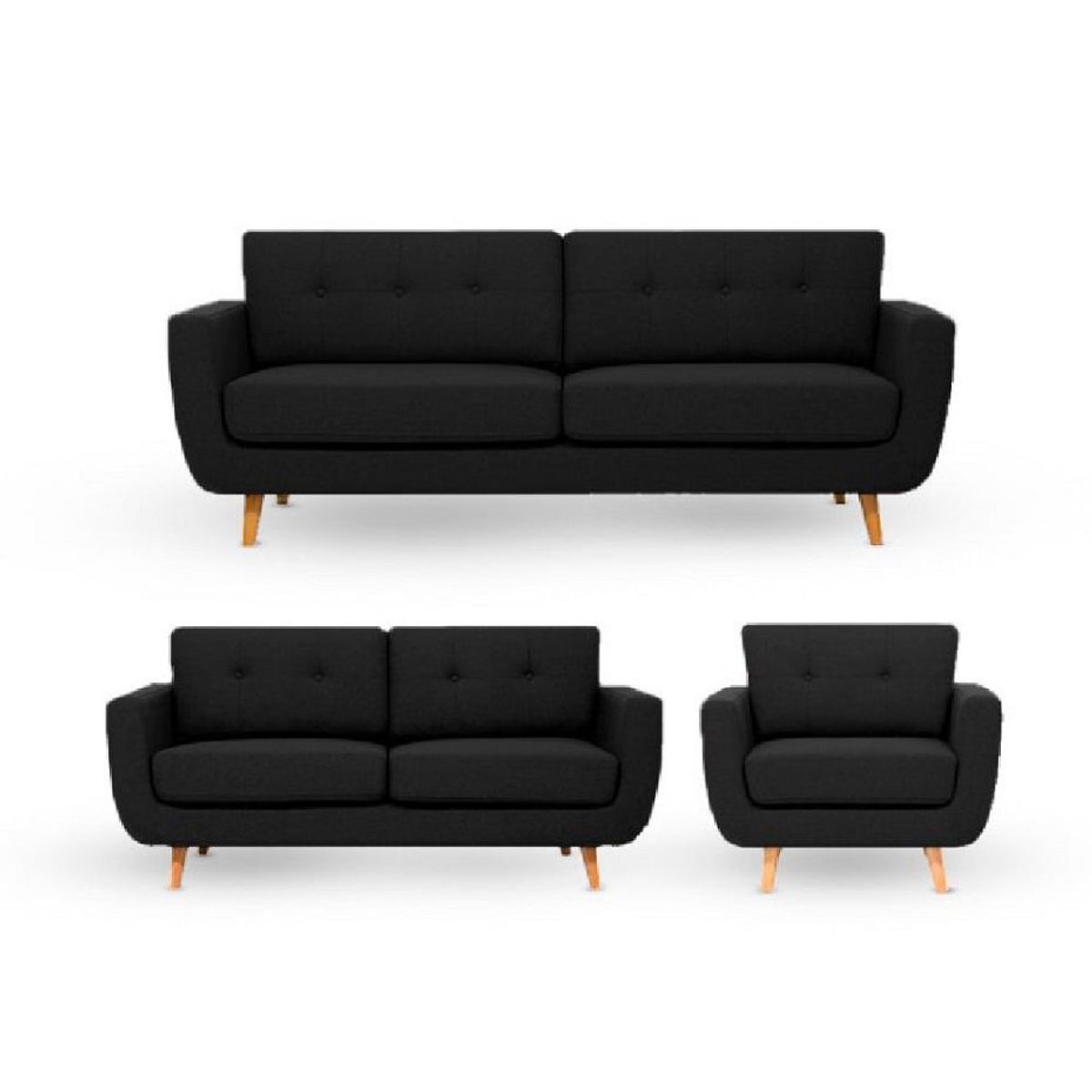 FABIANI HOME - Juego de Sala Vintage 3-2-1 SAM Fabiani Negro