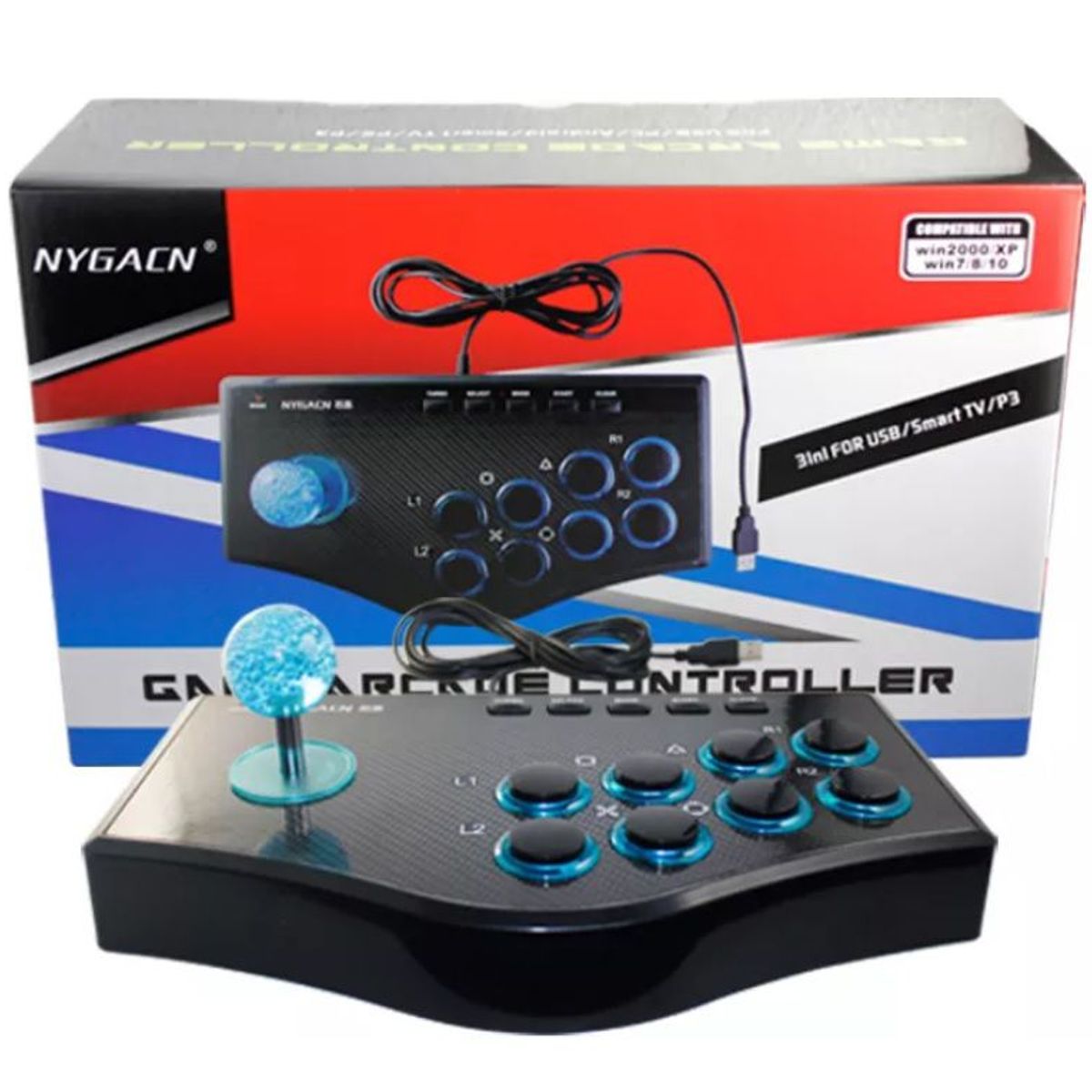 SEISA - Gamepad Arcade - 13 Botones - Para Android Pc Smar Tv Ps2 Ps3