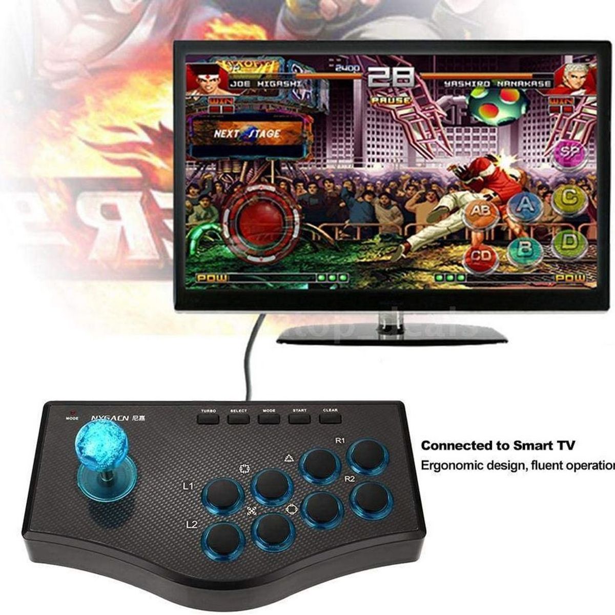 SEISA - Gamepad Arcade - 13 Botones - Para Android Pc Smar Tv Ps2 Ps3