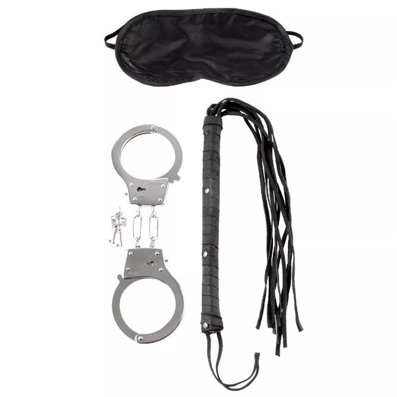 GENERICO - Pack Bondage x3 Esposas Antifaz y Látigo