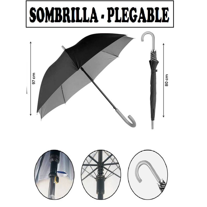 GENERICO - Paraguas  para Sol Protección UV Lluvia GRIS