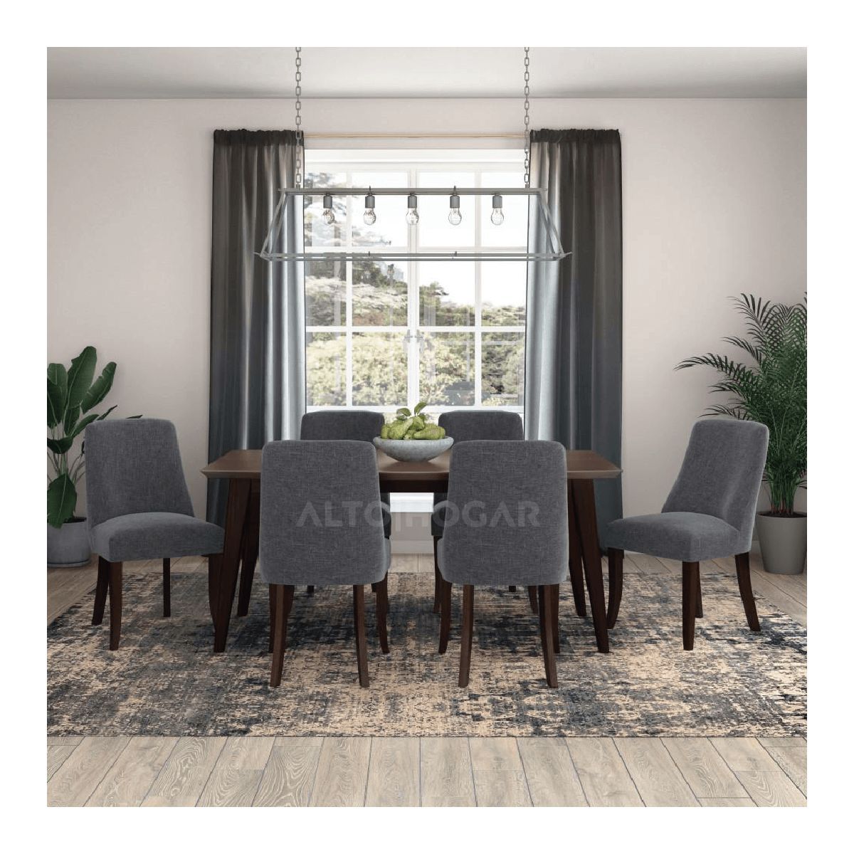 ALTO HOGAR - Juego de Comedor Alto Hogar 6 Sillas Loreanna Gris Oscuro