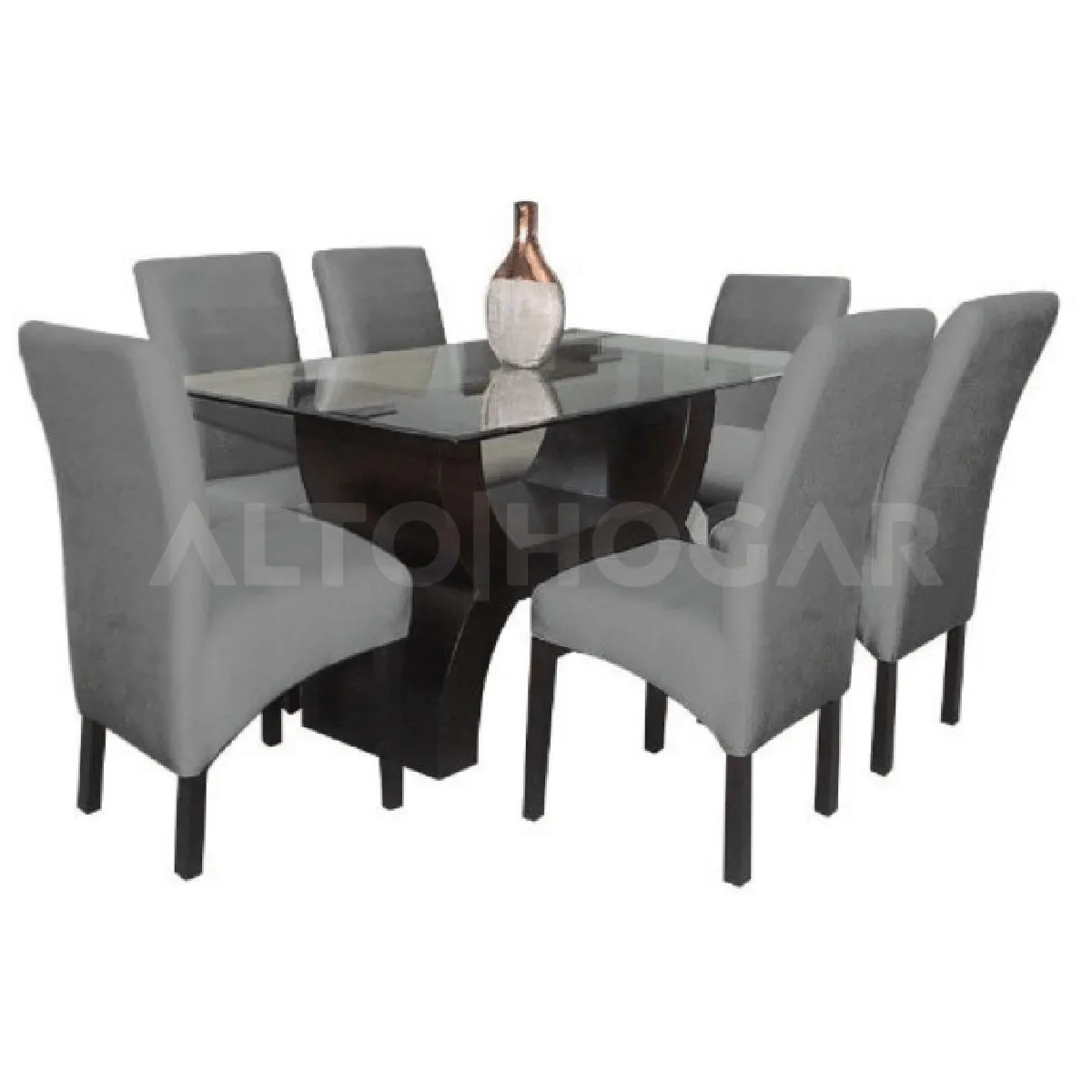ALTO HOGAR - Juego de Comedor 6 Sillas Norly Gris Oscuro Madera Tornillo