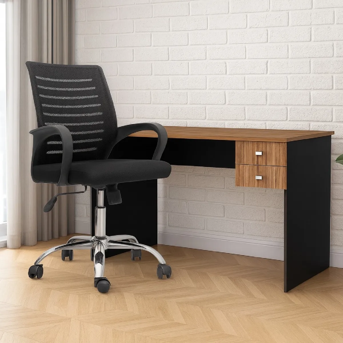 MOBELART - Pack möbelArt Escritorio Volt Nogal Negro y Silla Dex Negro