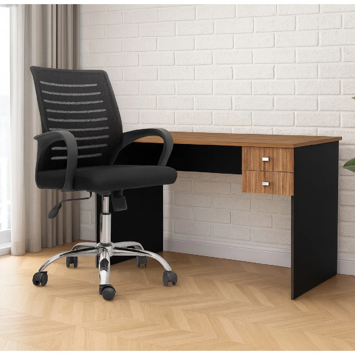 MOBELART - Pack möbelArt Escritorio Volt Nogal Negro y Silla Dex Negro