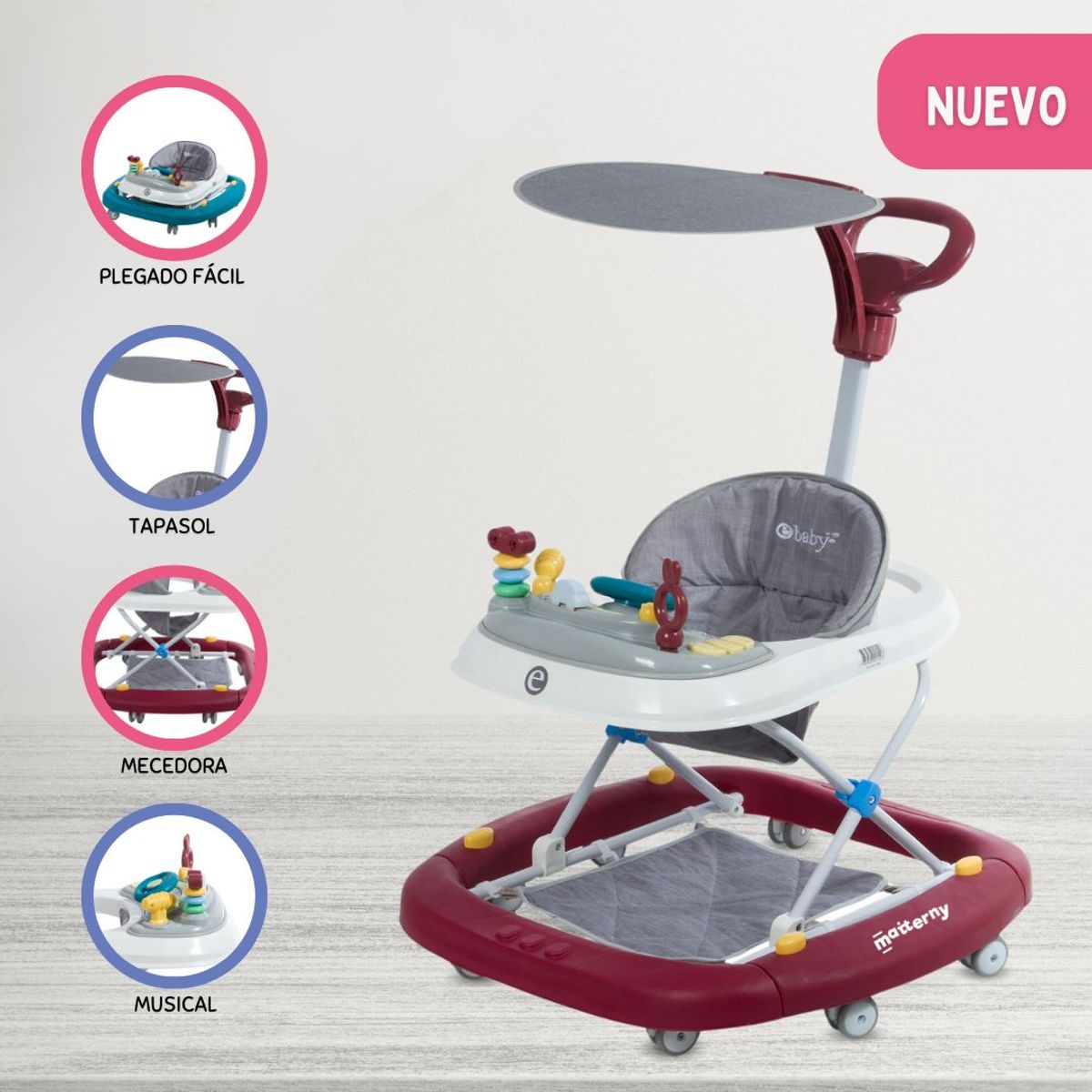 EBABY - Andador Mecedora 4 en 1 para Bebés «LUA» Red