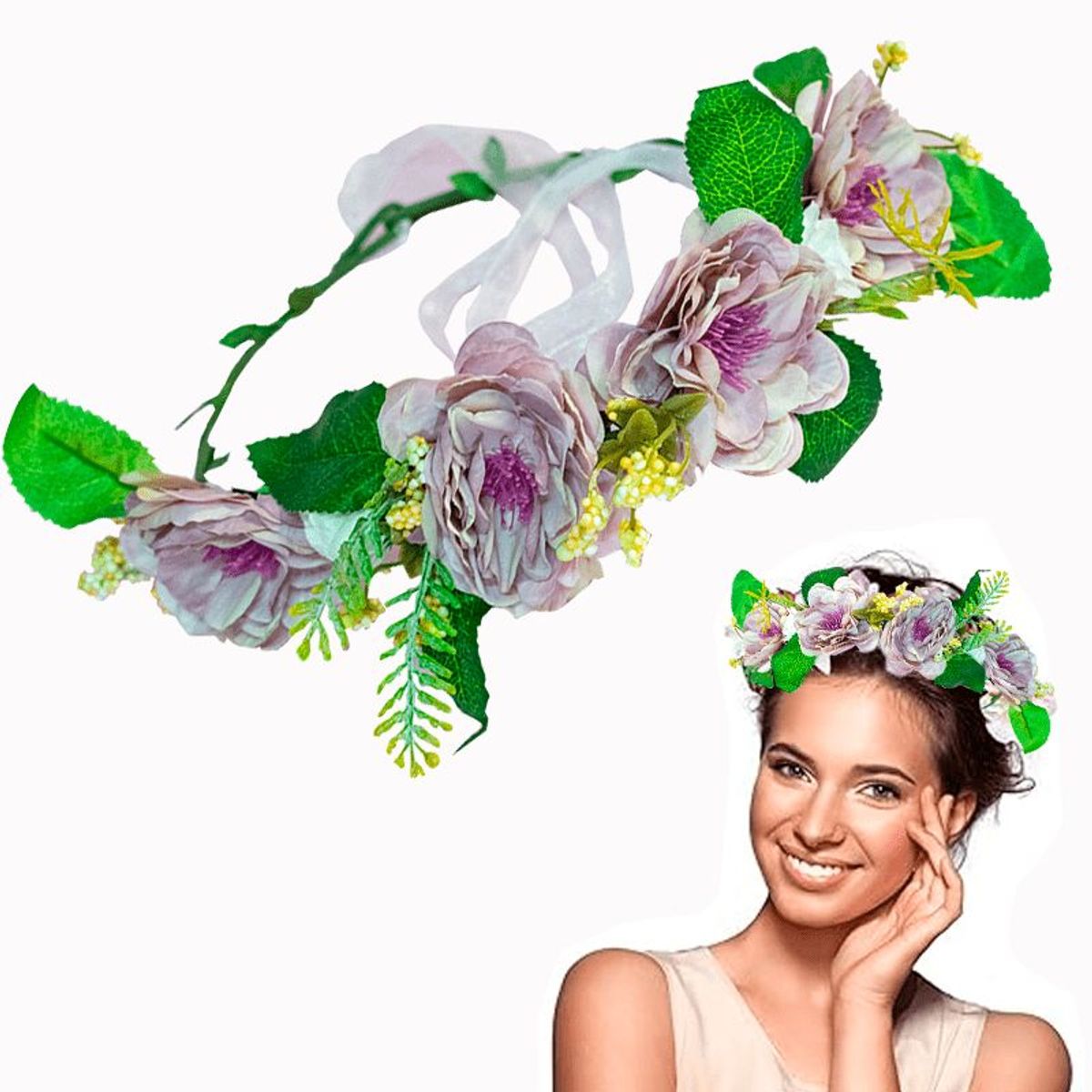 GENERICO - VINCHA  de Flores artificiales 2 UNIDADES