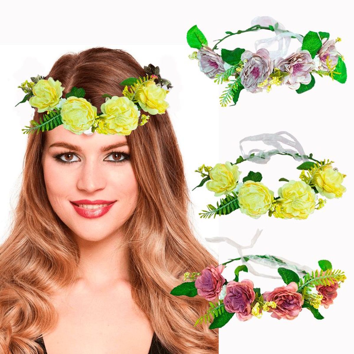 GENERICO - VINCHA  de Flores artificiales 2 UNIDADES