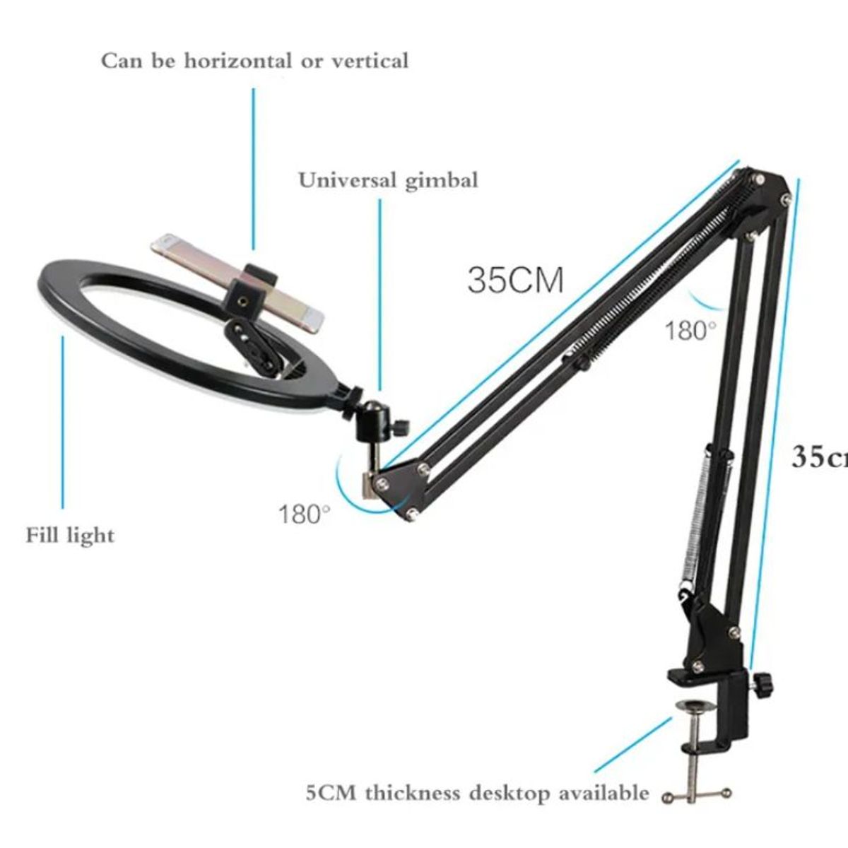 GENERICO - Aro anillo de luz led 26cm fotografia brazo soporte