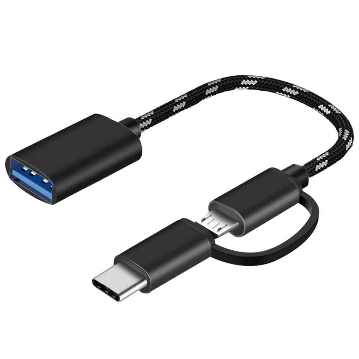 GENERICO - ADAPTADOR OTG USB HEMBRA A TIPO C Y V8 MICRO USB NEGRO