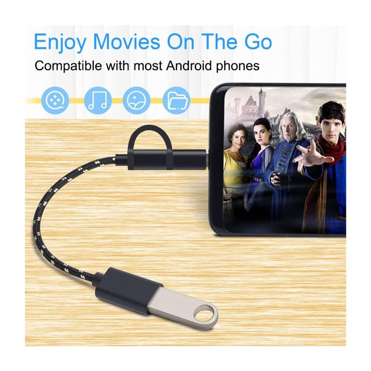 GENERICO - ADAPTADOR OTG USB HEMBRA A TIPO C Y V8 MICRO USB NEGRO