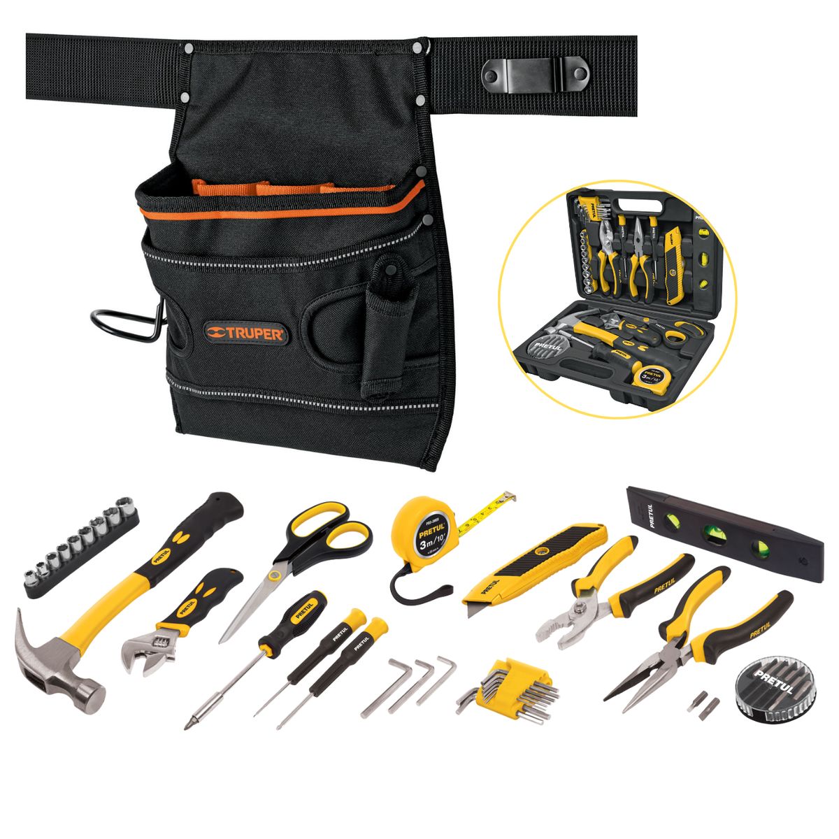 PRETUL - Combo Set de 42 Herramientas + Cinturon PortaHerramientas