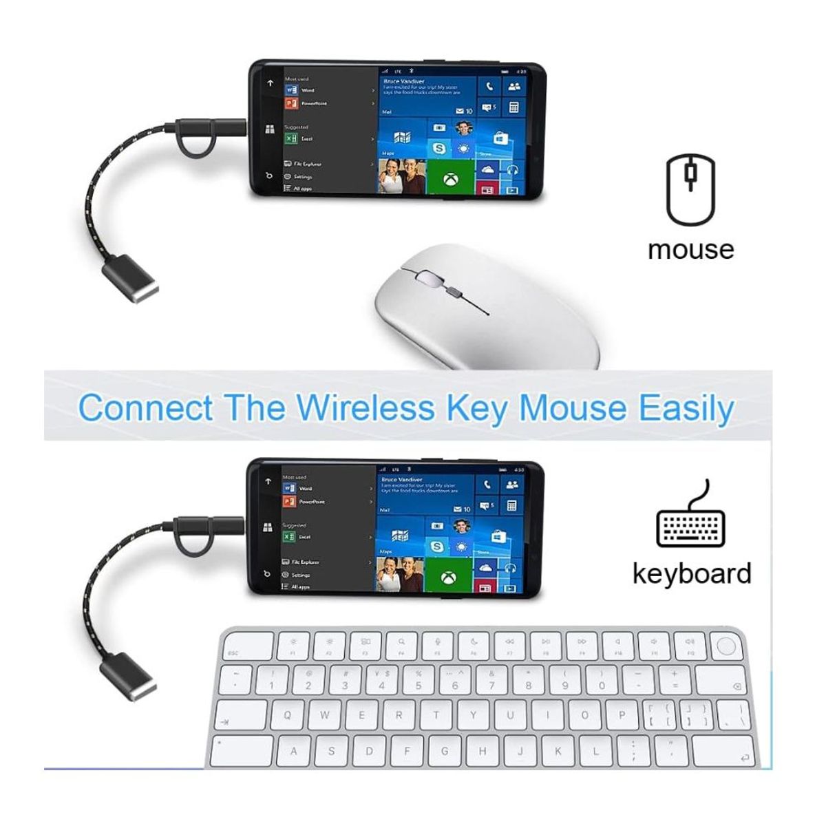 GENERICO - ADAPTADOR OTG USB HEMBRA A TIPO C Y V8 MICRO USB NEGRO