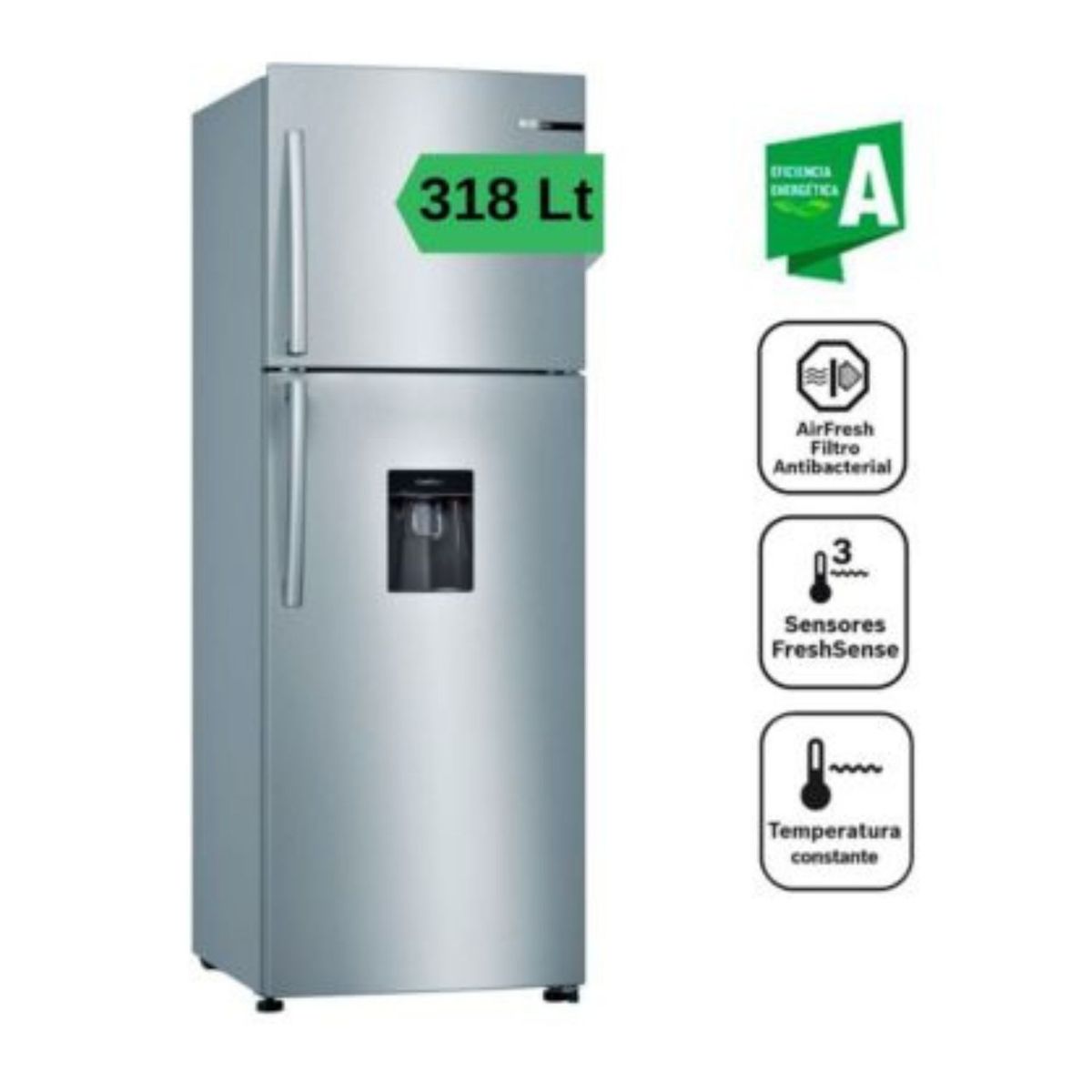 Bosch - Refrigeradora BOSCH Top Freezer 318 Litros  No Frost KDD30NL201 - Inoxlook