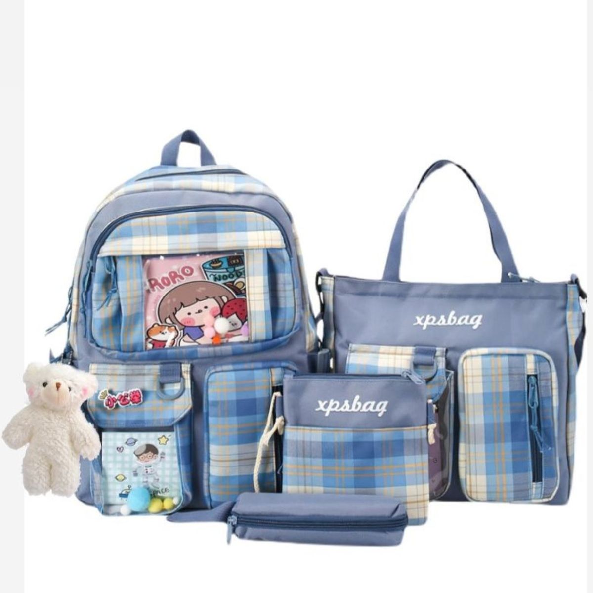 GENERICO - Mochila Kawaii Set de 4 piezas con accesorios Moda Coreana Q Tendencia