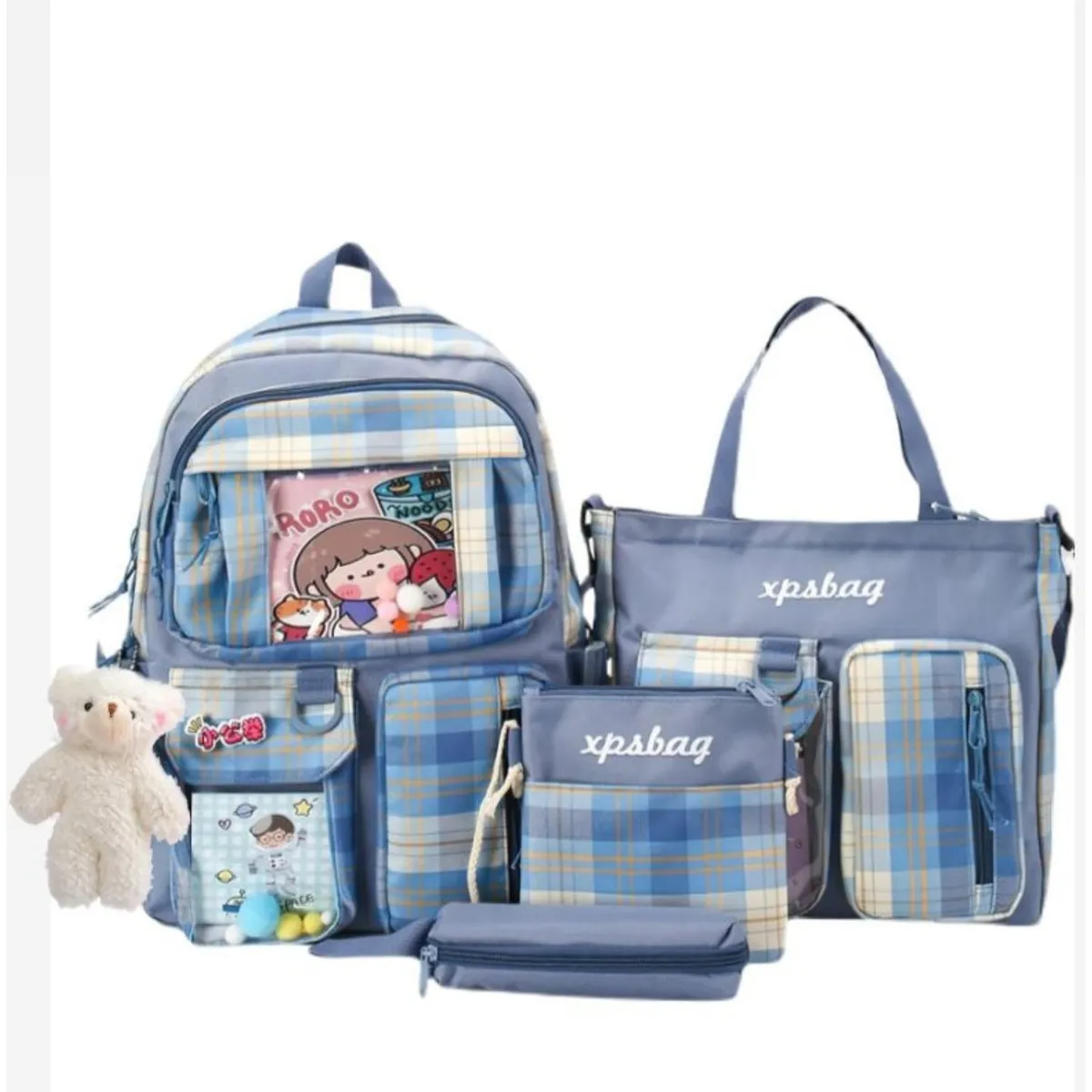 GENERICO - Mochila Kawaii Set de 4 piezas con accesorios Moda Coreana Q Tendencia