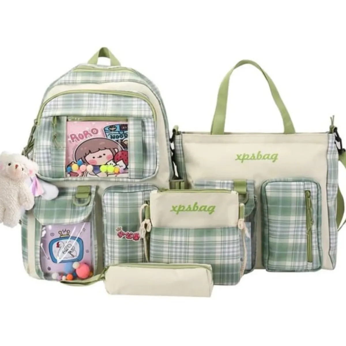 GENERICO - Mochila Kawaii Set de 4 piezas con accesorios Moda Coreana Q Tendencia