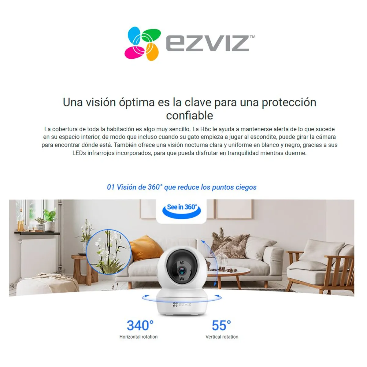 EZVIZ - Cámara De Seguridad Inteligente Para Interiores H6C Full HD Ezviz + Sd 64 GB