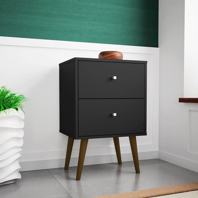 VENTITAS HOME - Velador Vintage Premium 2 Cajones Color Negro
