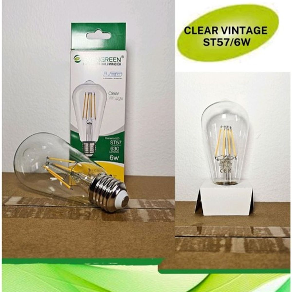 GENERICO - FOCO PERA VINTAGE ST57 6W LED -  EVER GREEN