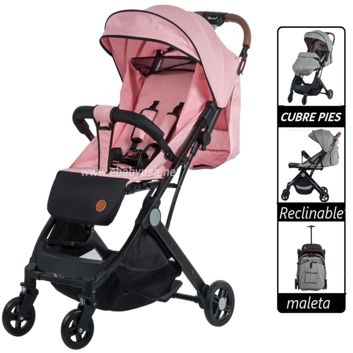 EBABY - Coche Maleta COMPACT Ebaby -rosado