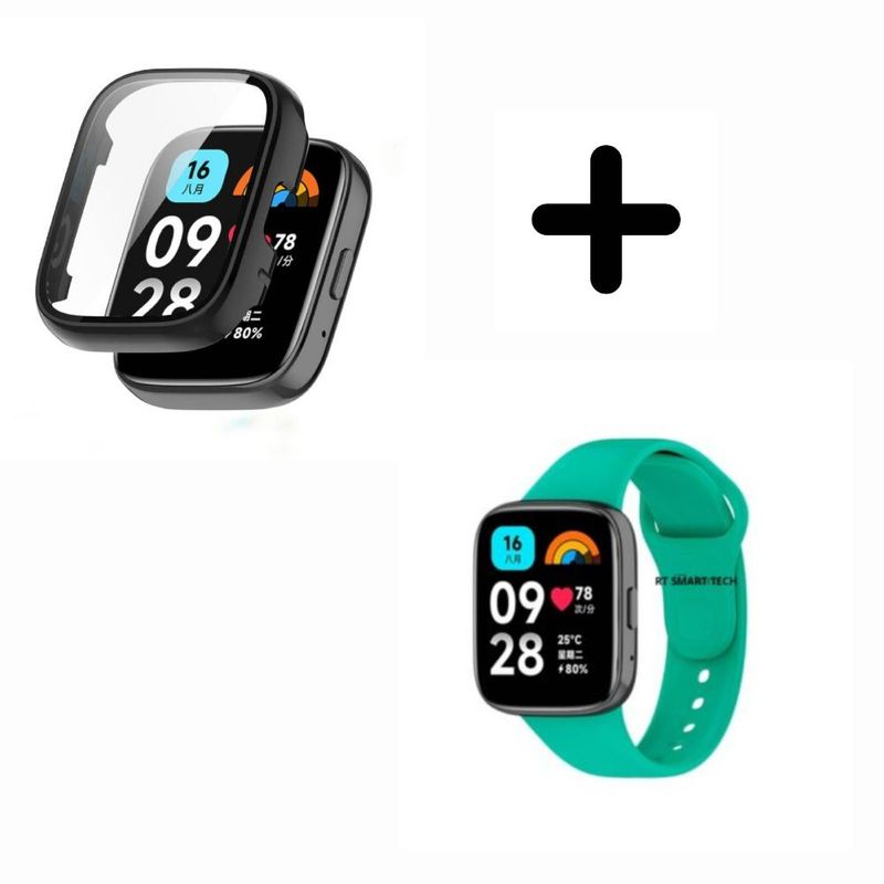 GENERICO - Bumper con Vidrio + Correa para Redmi Watch 3 Active - Verde Menta