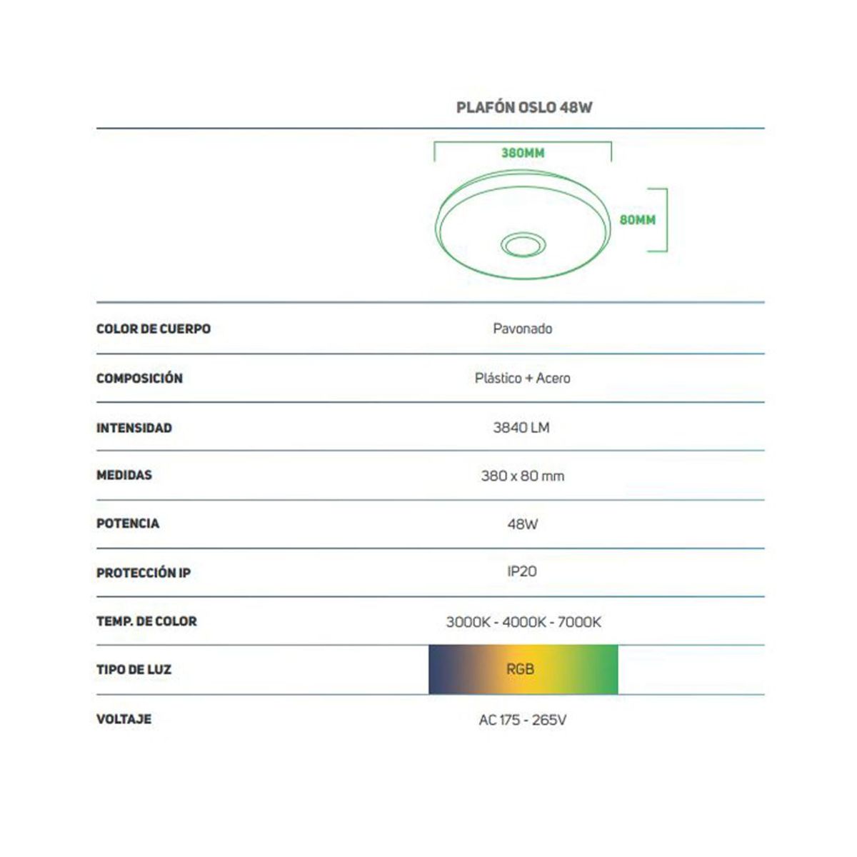 GENERICO - Plafon Led Circular Oslo 48W Con Parlante Y Bluetooh Baita